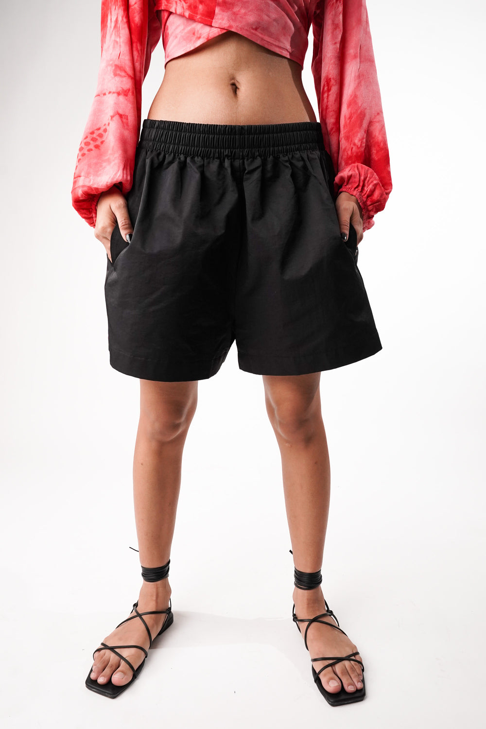 High waist elasticated shorts for women