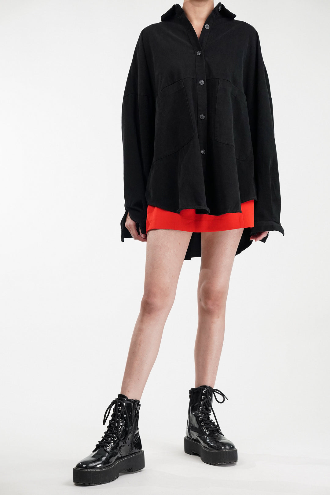 Oversized Black Shacket With Patch Pockets