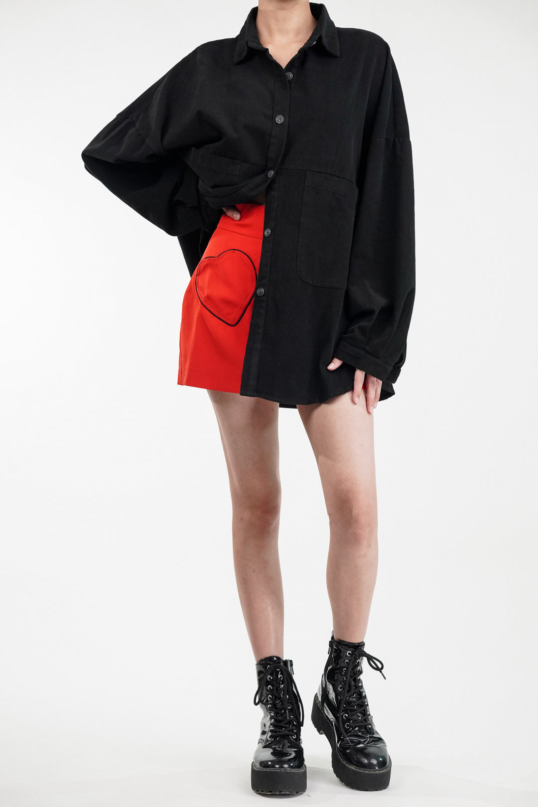 Oversized Black Shacket With Patch Pockets