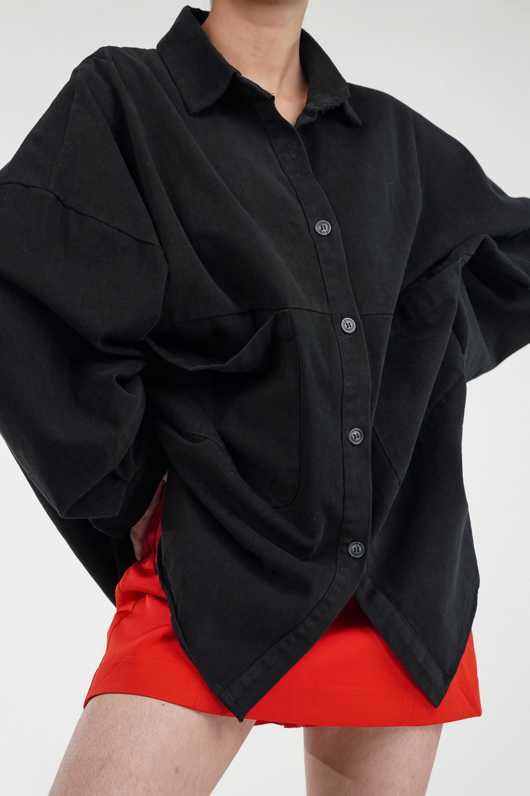 Oversized Black Shacket With Patch Pockets