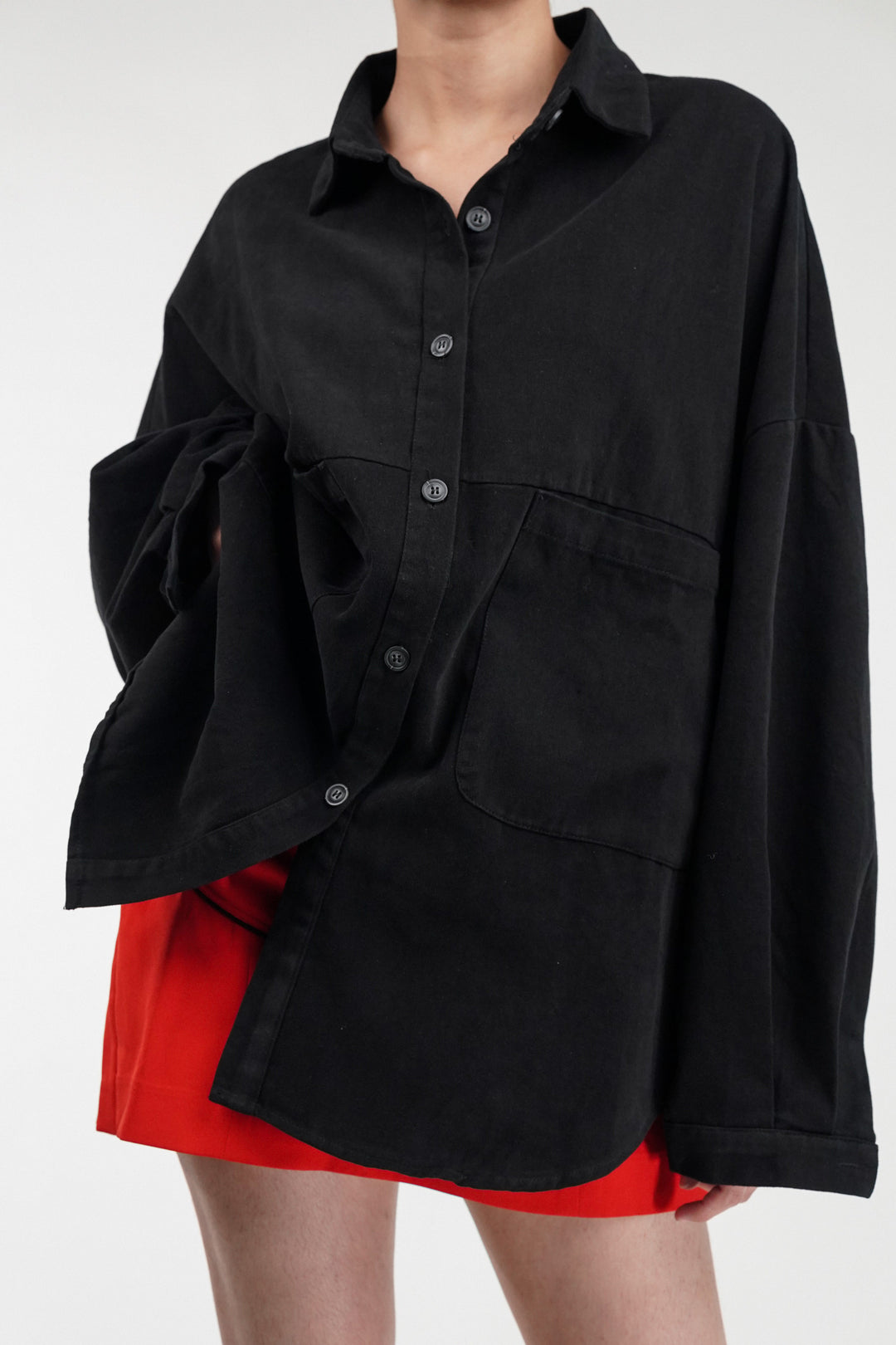 Oversized Black Shacket With Patch Pockets