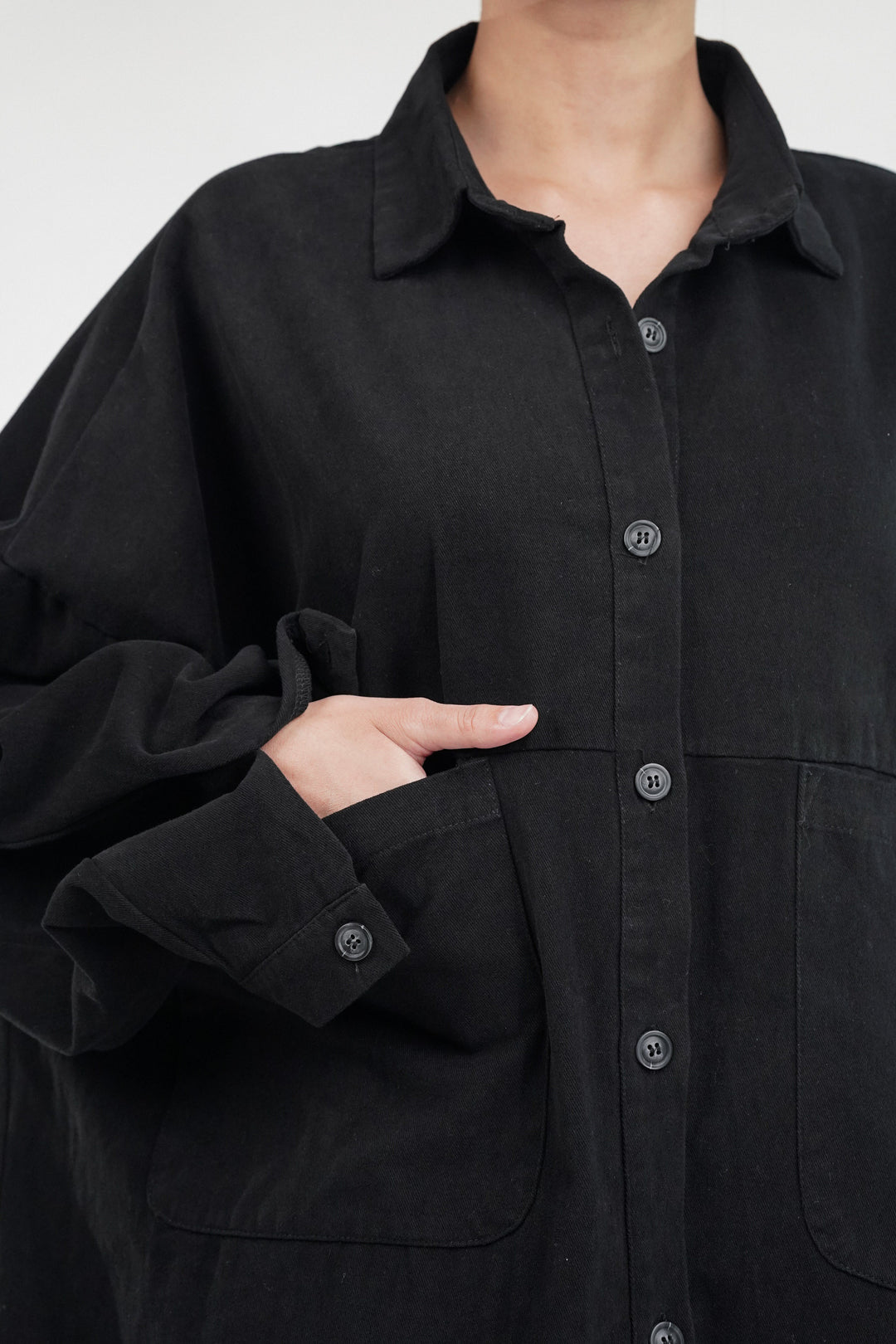 Oversized Black Shacket With Patch Pockets