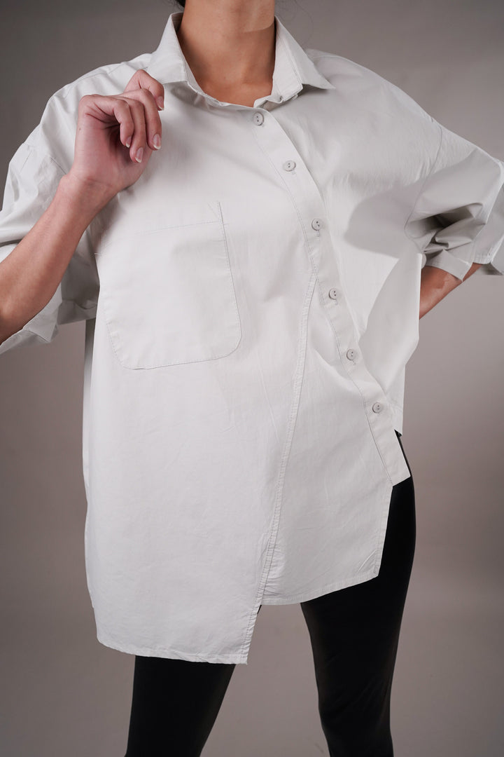 Modern oversized shirts with slanted button placket