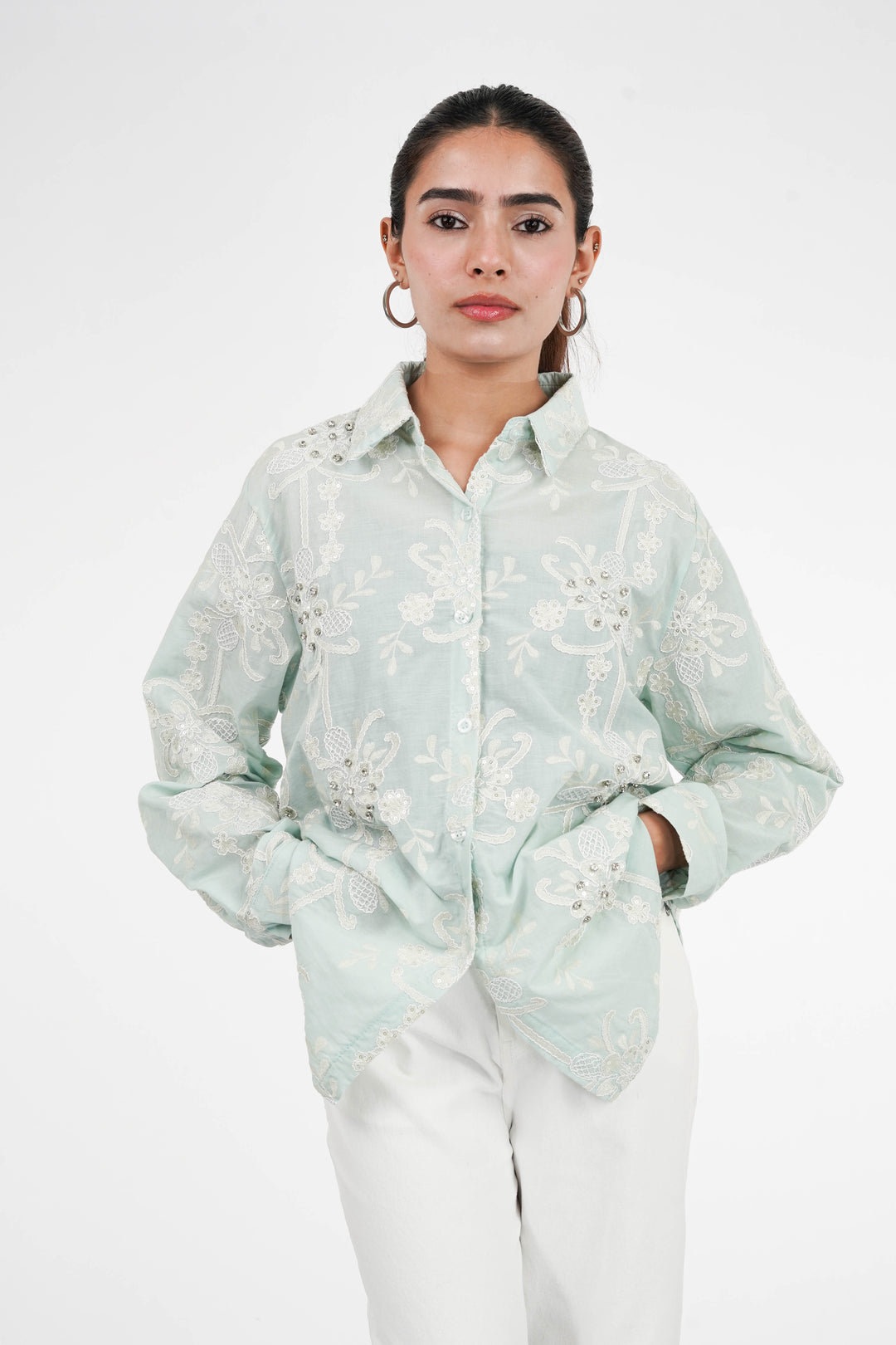 Mint Green Embellished Shirt