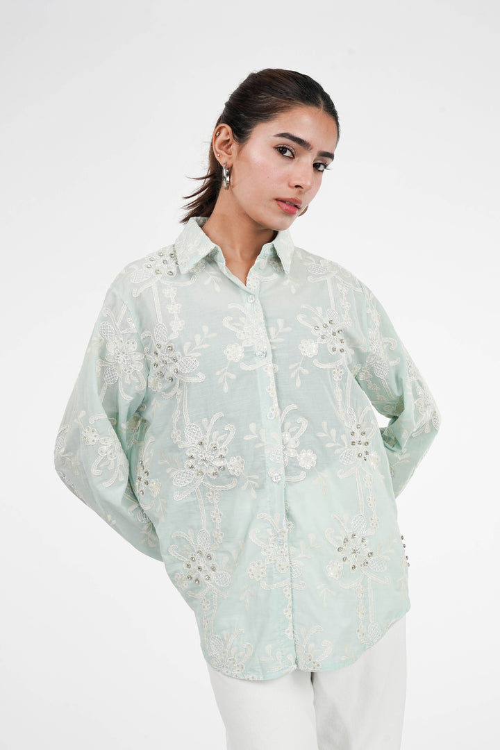 Mint Green Embellished Shirt