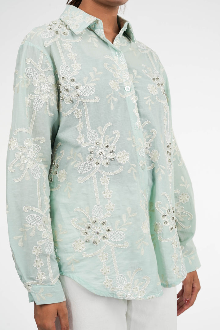 Mint Green Embellished Shirt