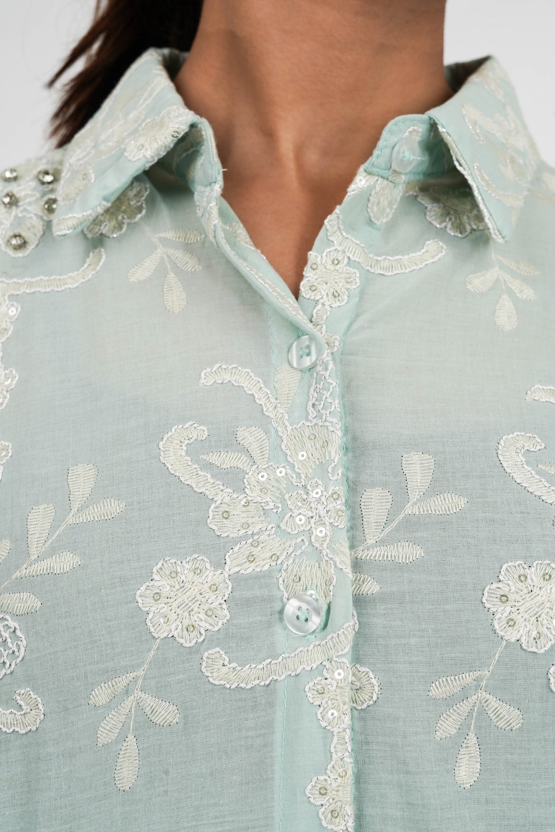 Mint Green Embellished Shirt