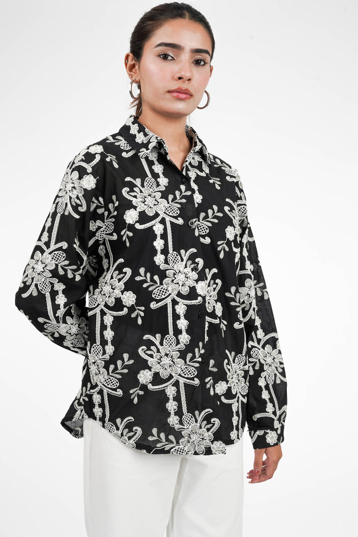 Royal Black Embellished Shirt