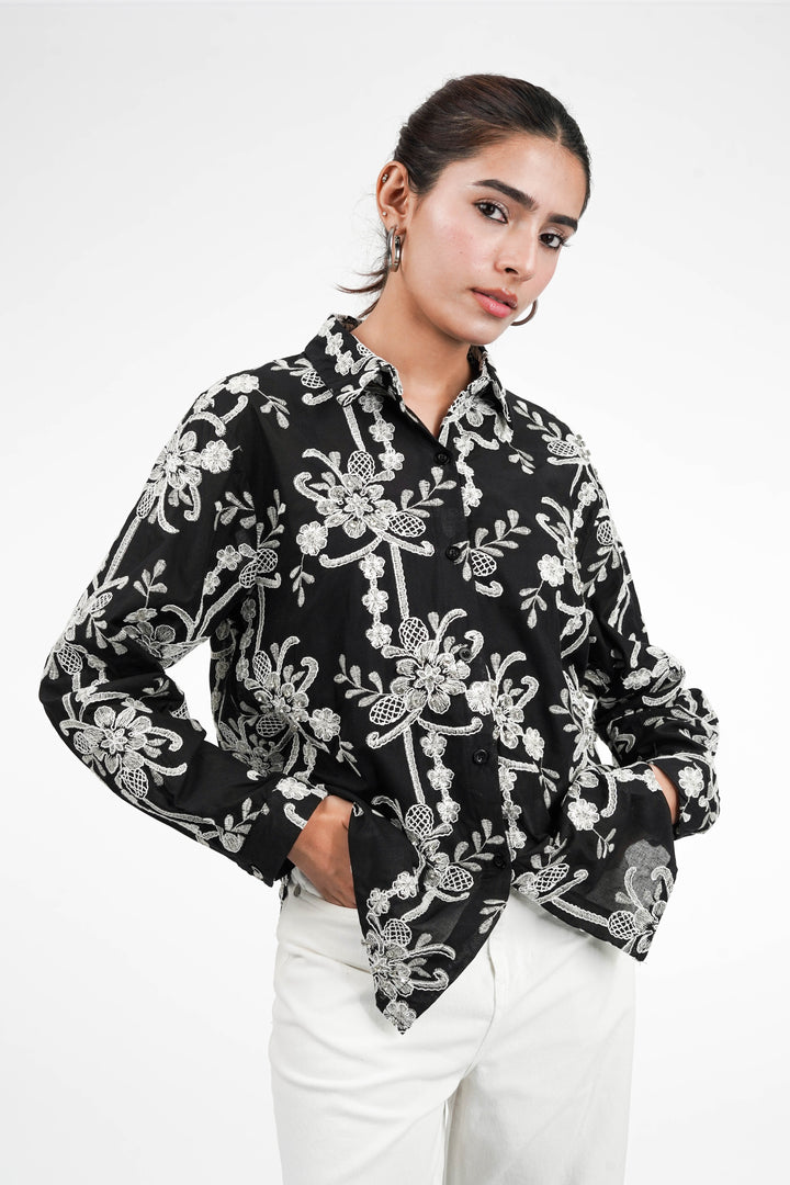 Royal Black Embellished Shirt