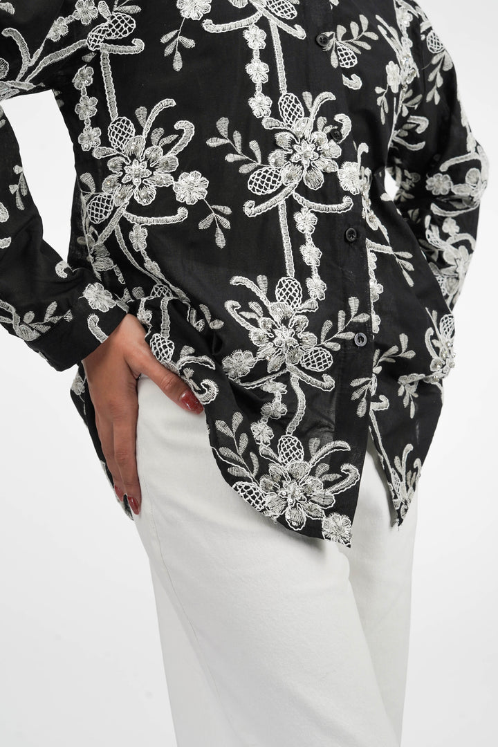 Royal Black Embellished Shirt