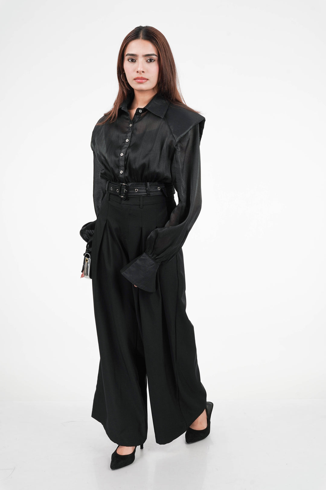 Black Sheer Crop Shirt