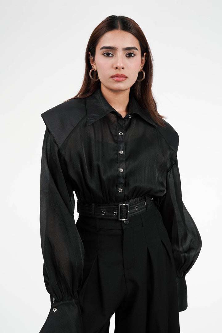 Black Sheer Crop Shirt