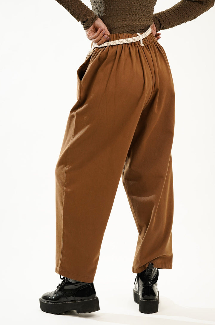 Stylish brown twill trousers for women's 
