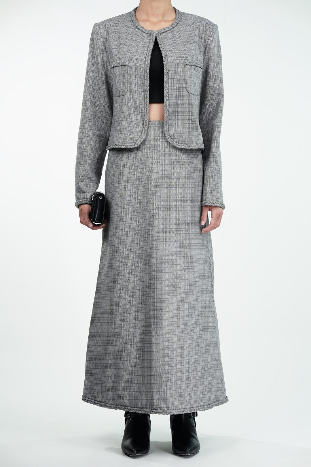 Woven Grey Skirt and Jacket Set