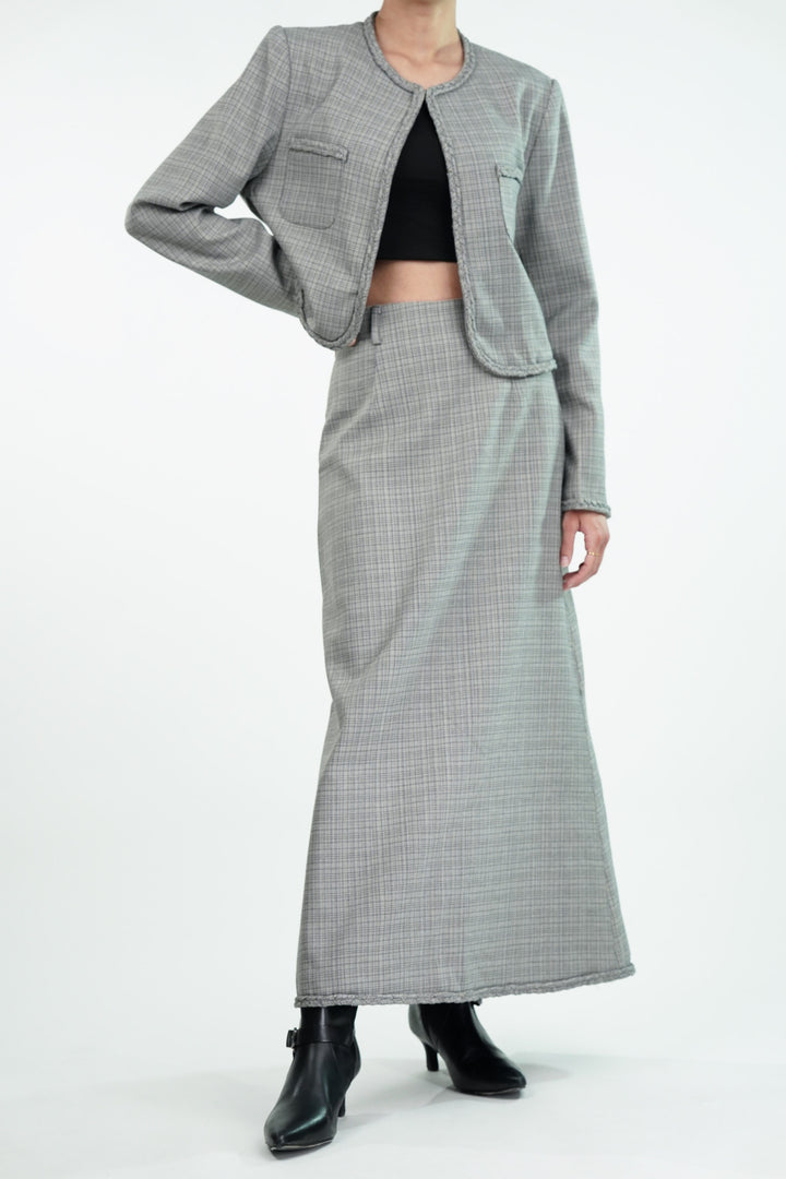 Woven Grey Skirt and Jacket Set