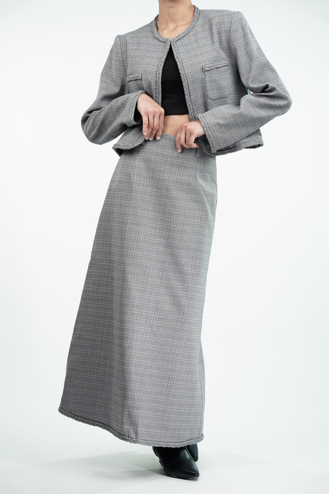 Woven Grey Skirt and Jacket Set