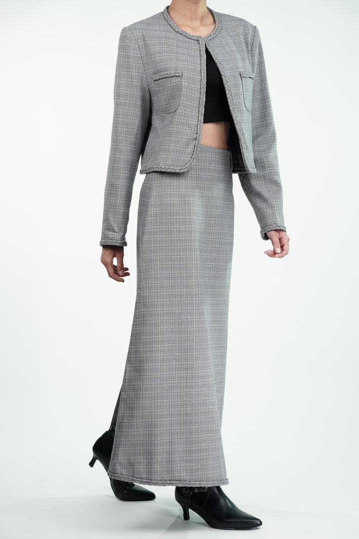 Woven Grey Skirt and Jacket Set