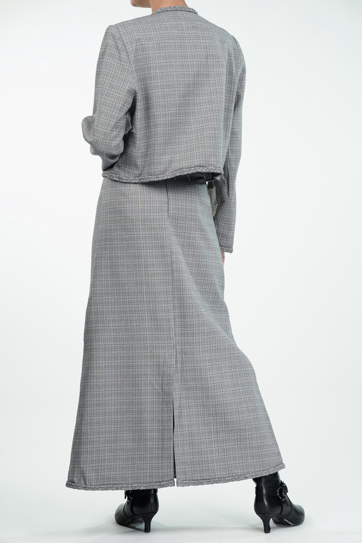 Woven Grey Skirt and Jacket Set