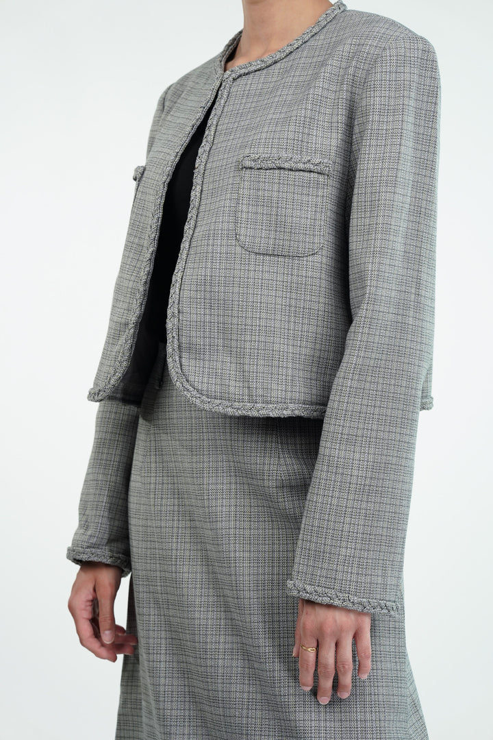 Woven Grey Skirt and Jacket Set