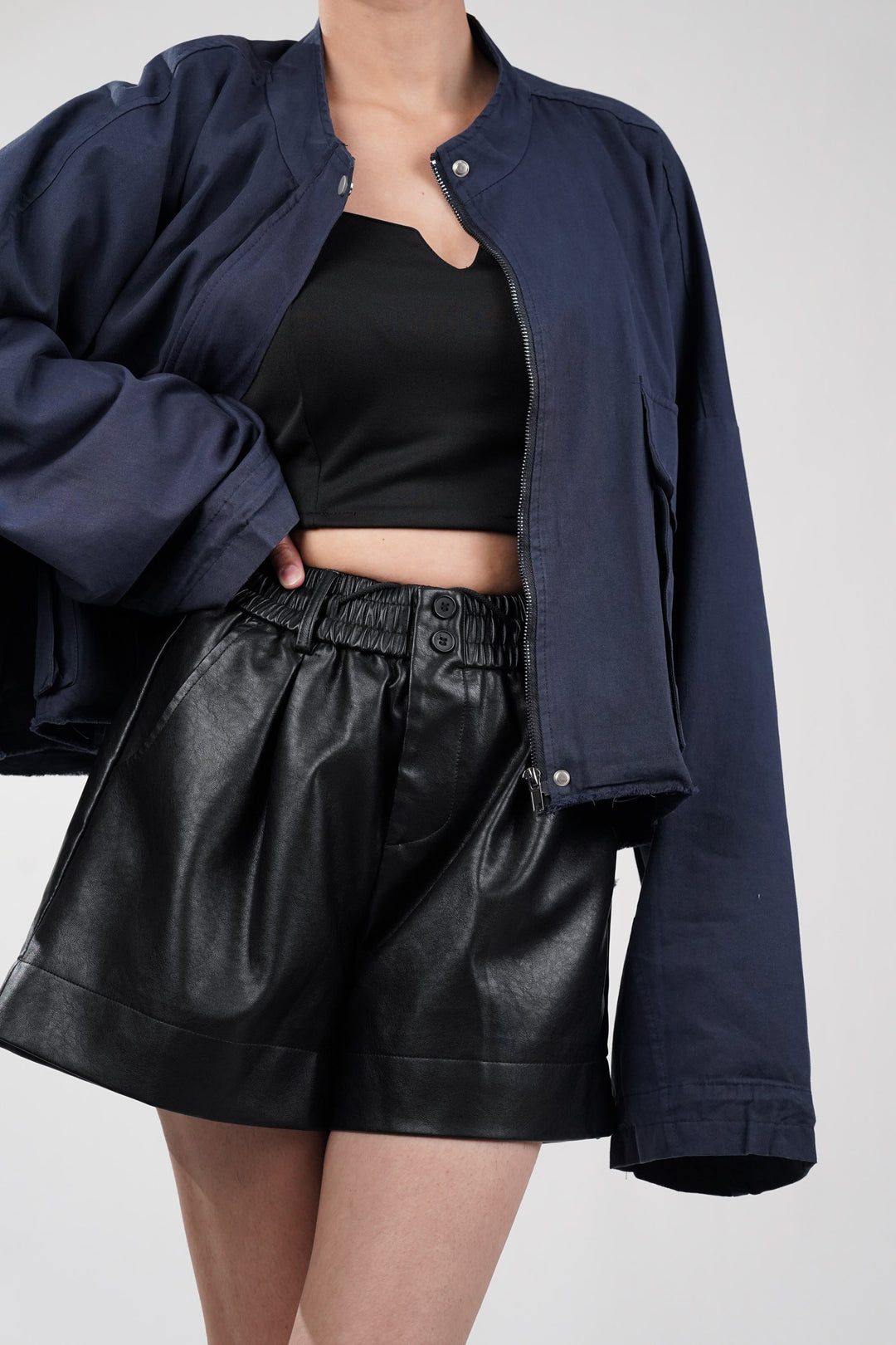 Dapper Navy Oversized Cropped Jacket