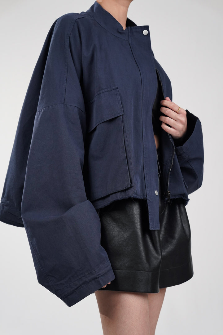 Dapper Navy Oversized Cropped Jacket