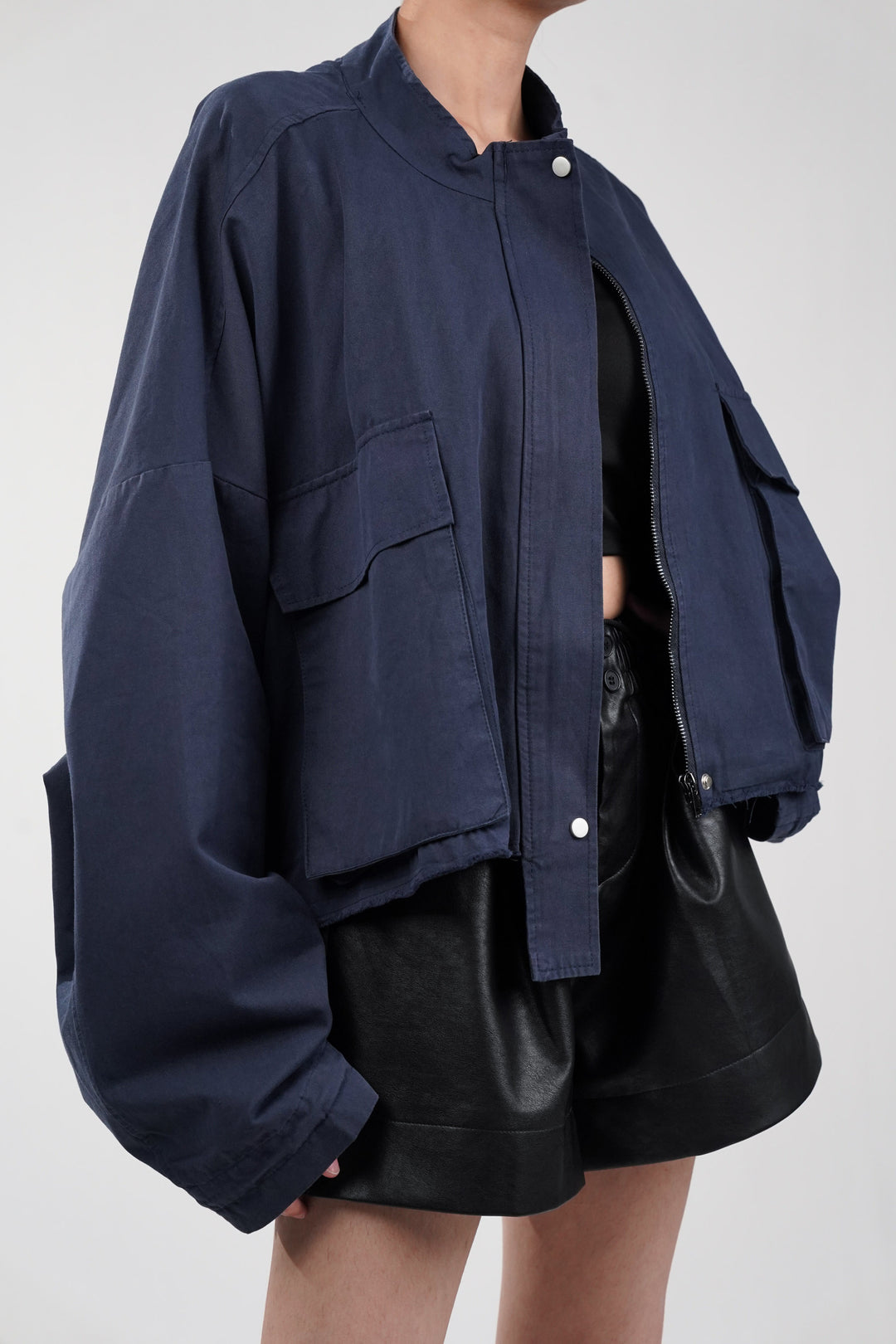 Dapper Navy Oversized Cropped Jacket