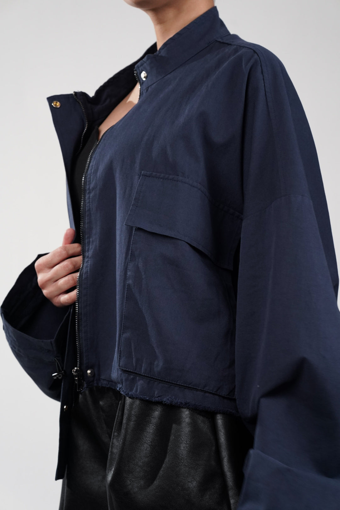 Dapper Navy Oversized Cropped Jacket