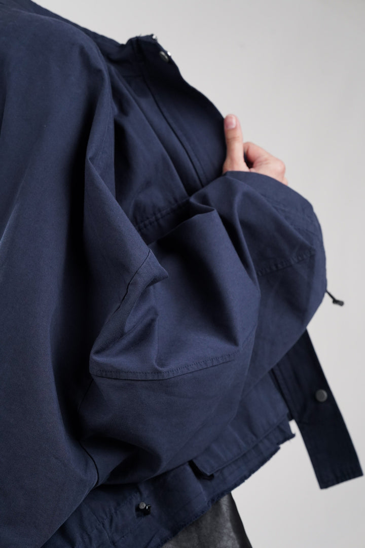 Dapper Navy Oversized Cropped Jacket