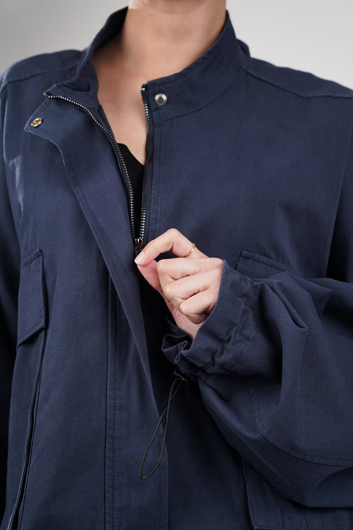 Dapper Navy Oversized Cropped Jacket