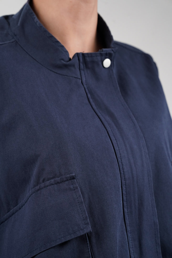 Dapper Navy Oversized Cropped Jacket