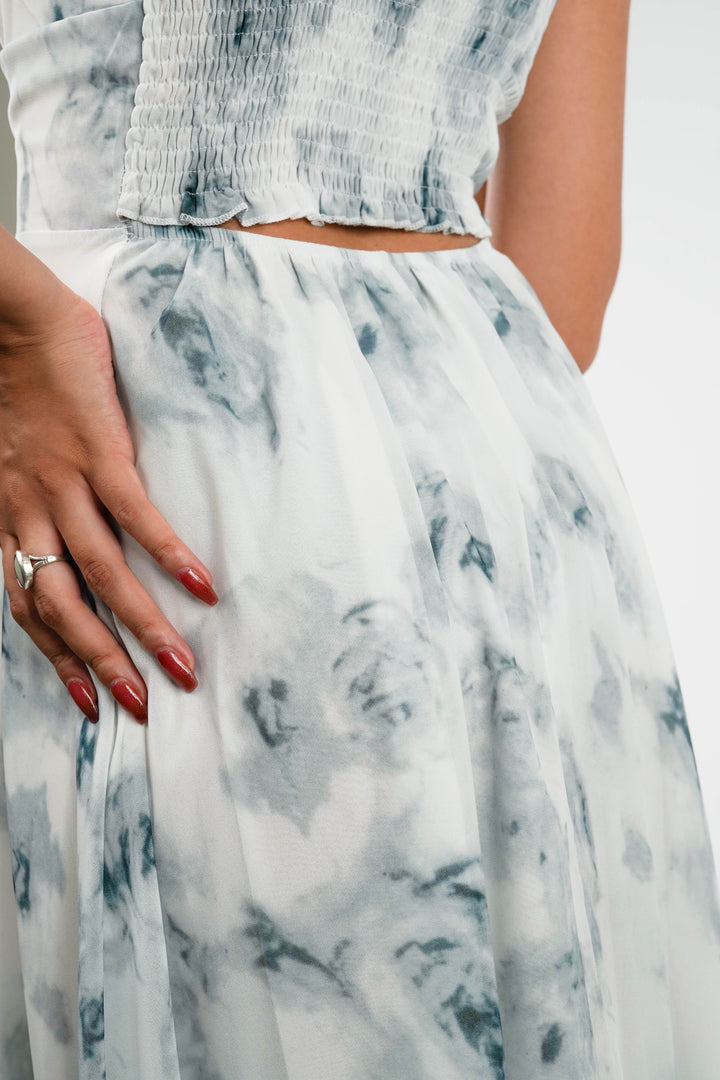 White Floral Strappy Midi Dress