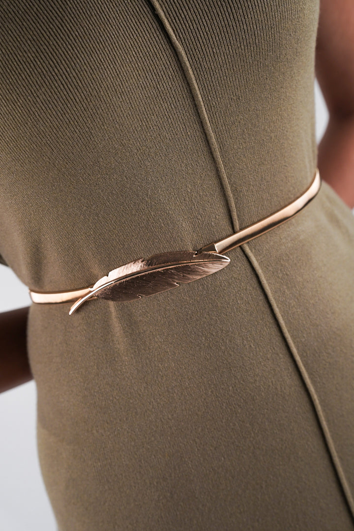 Golden Feather Buckle Metal Stretch Belt