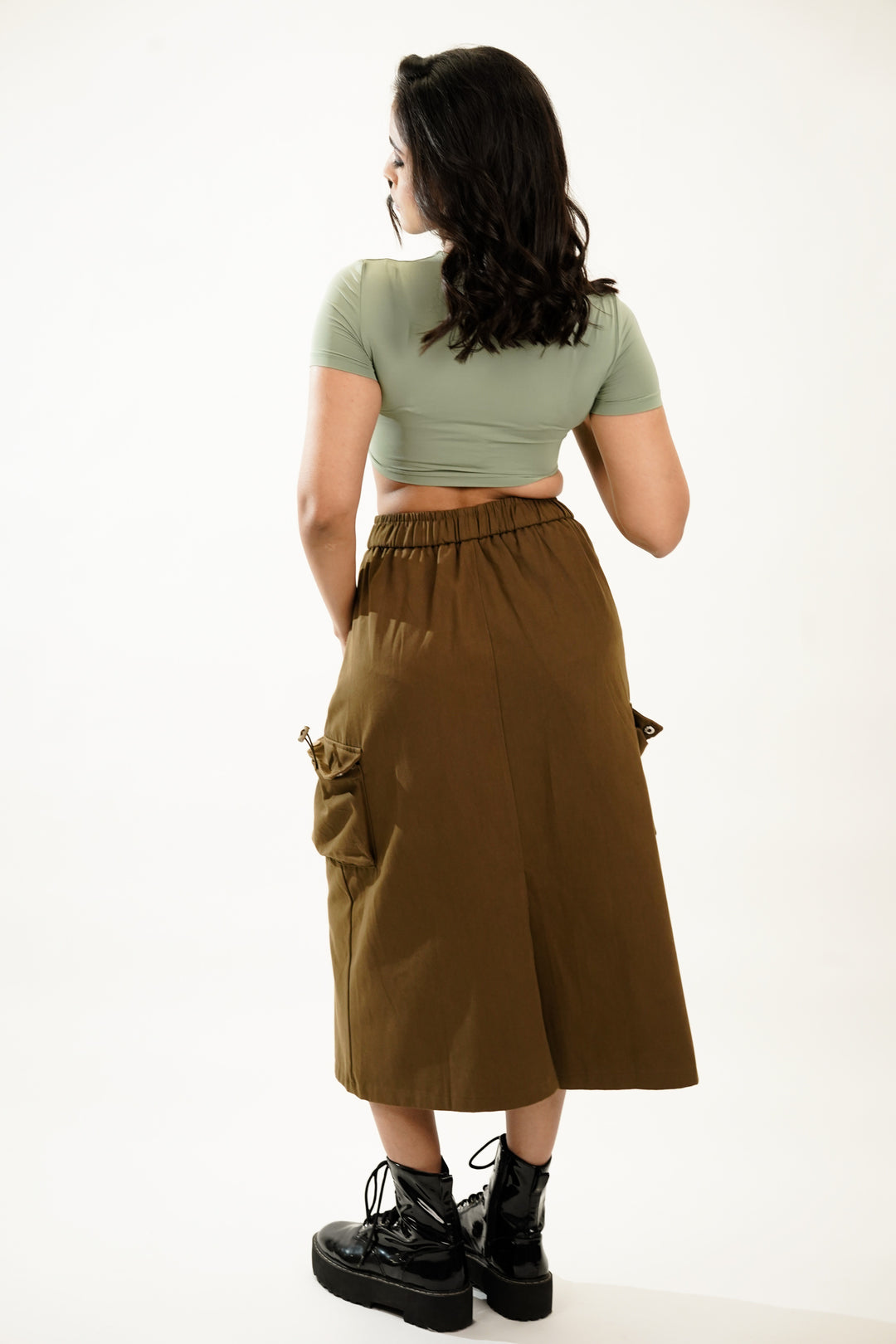 army green twill skirt for vacation and regular wear