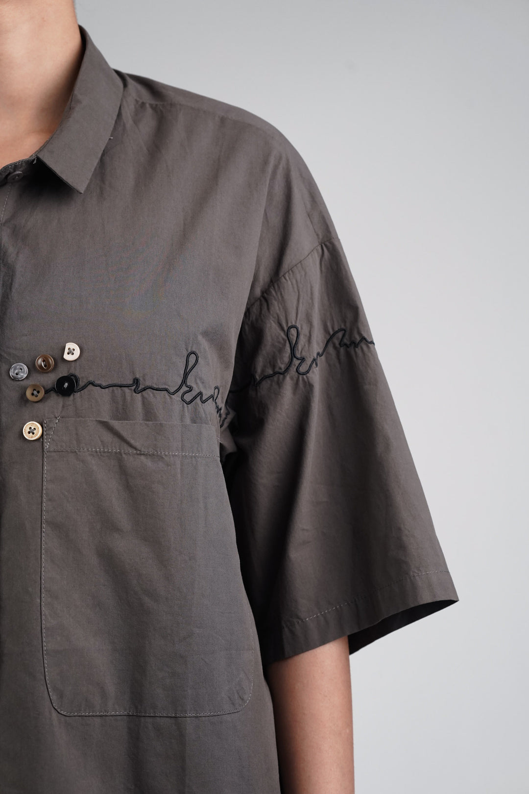 Brown Thread Embroidered Cotton Shirt