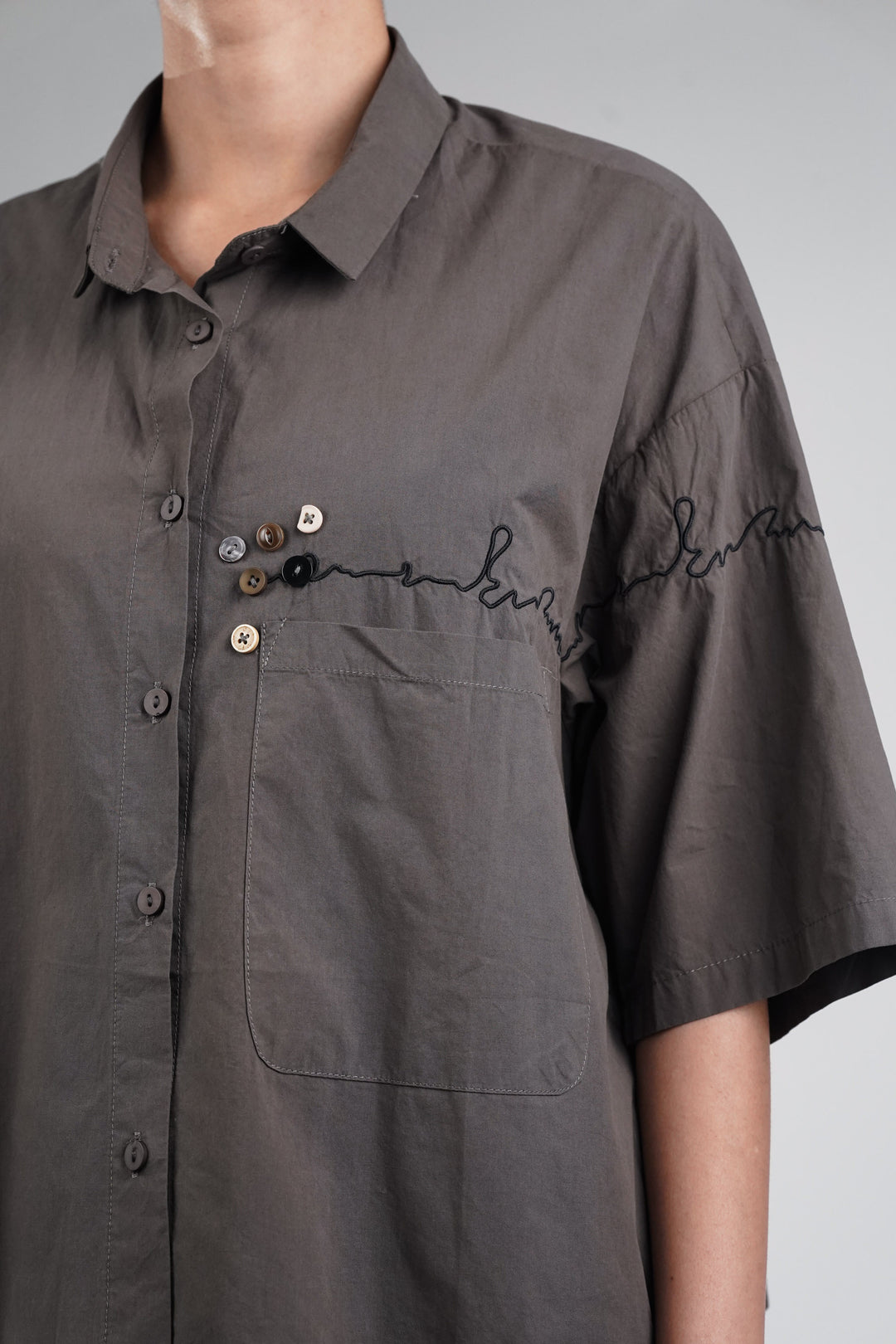 Brown Thread Embroidered Cotton Shirt