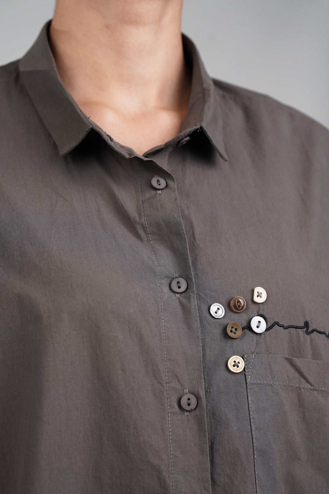 Brown Thread Embroidered Cotton Shirt