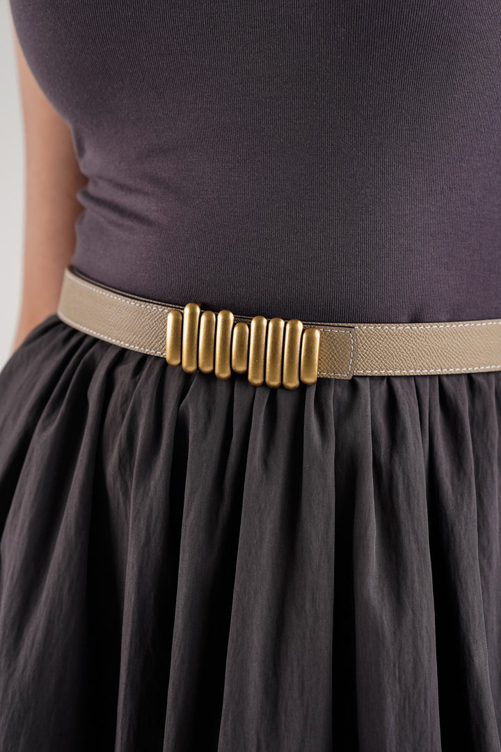 Beige Blue Bar  Reversible Buckle Belt