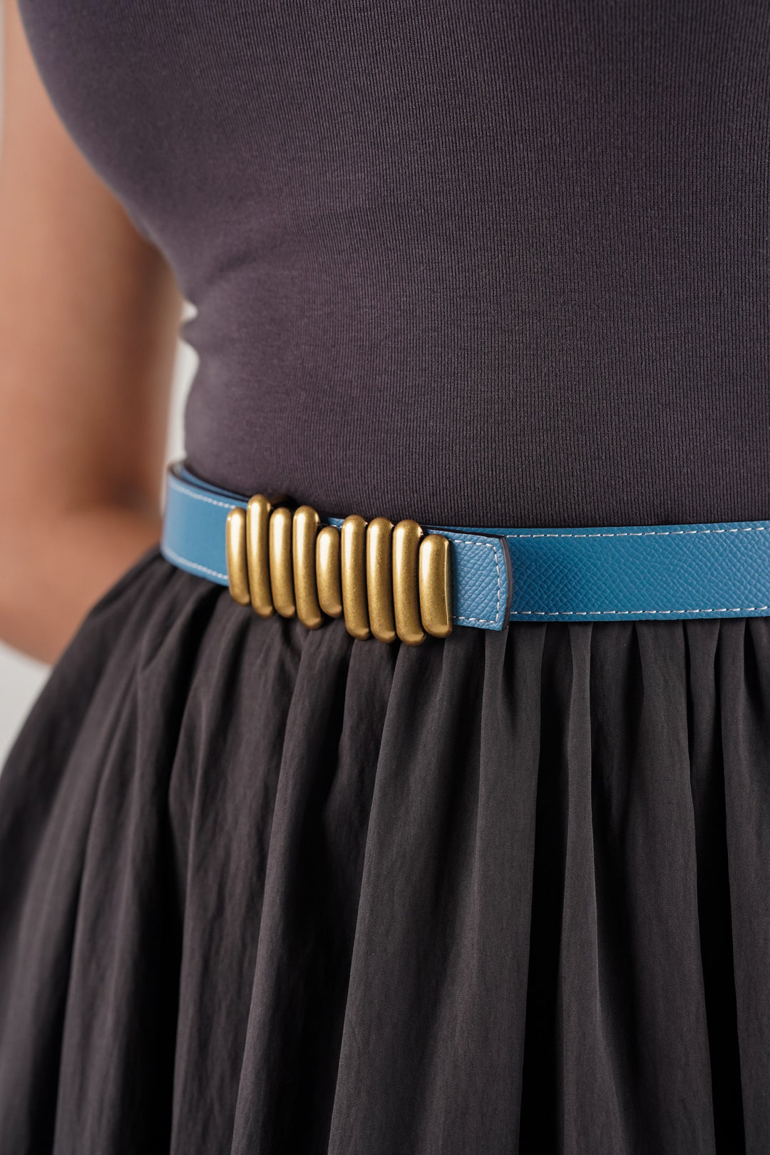 Beige Blue Bar  Reversible Buckle Belt