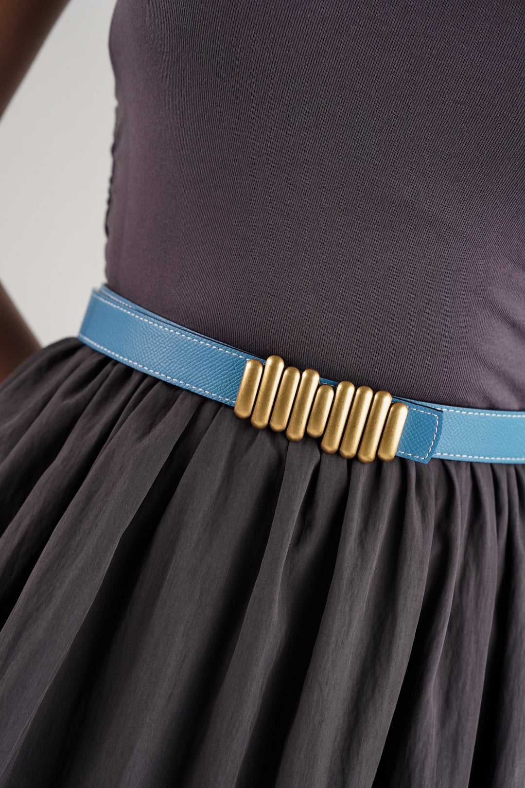 Beige Blue Bar  Reversible Buckle Belt