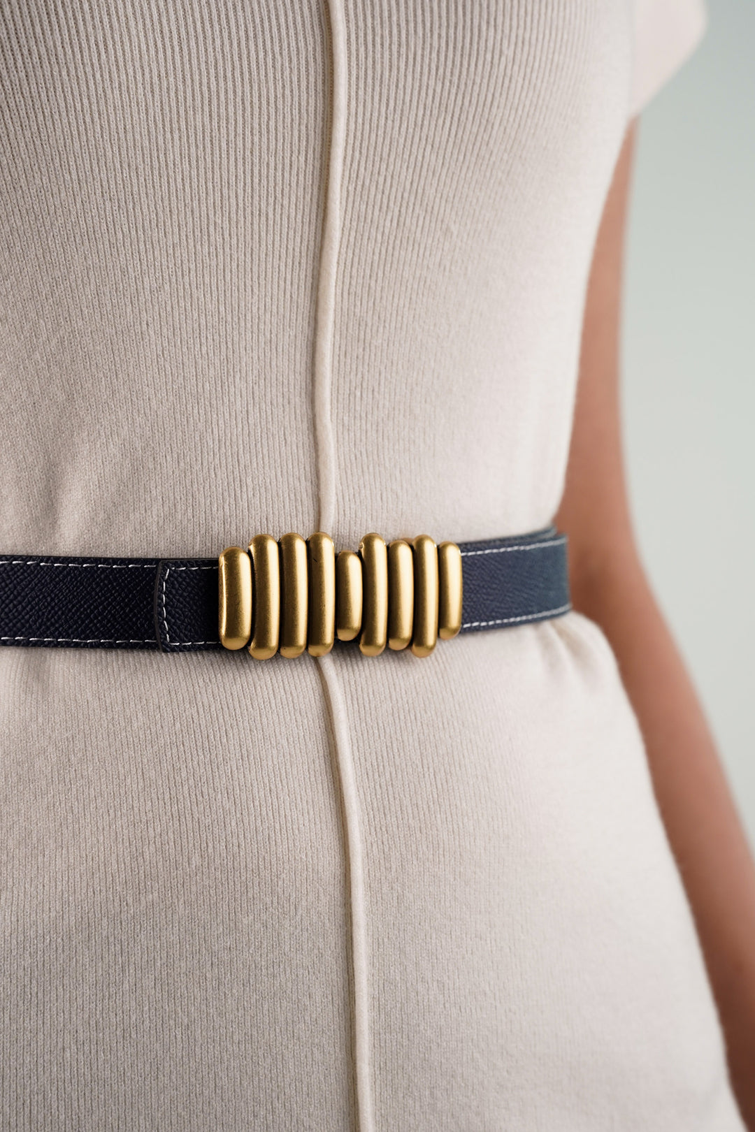 Blue White Bar Reversible Buckle Belt