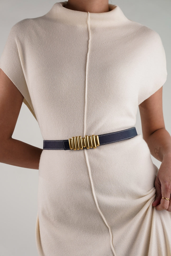 Blue White Bar Reversible Buckle Belt