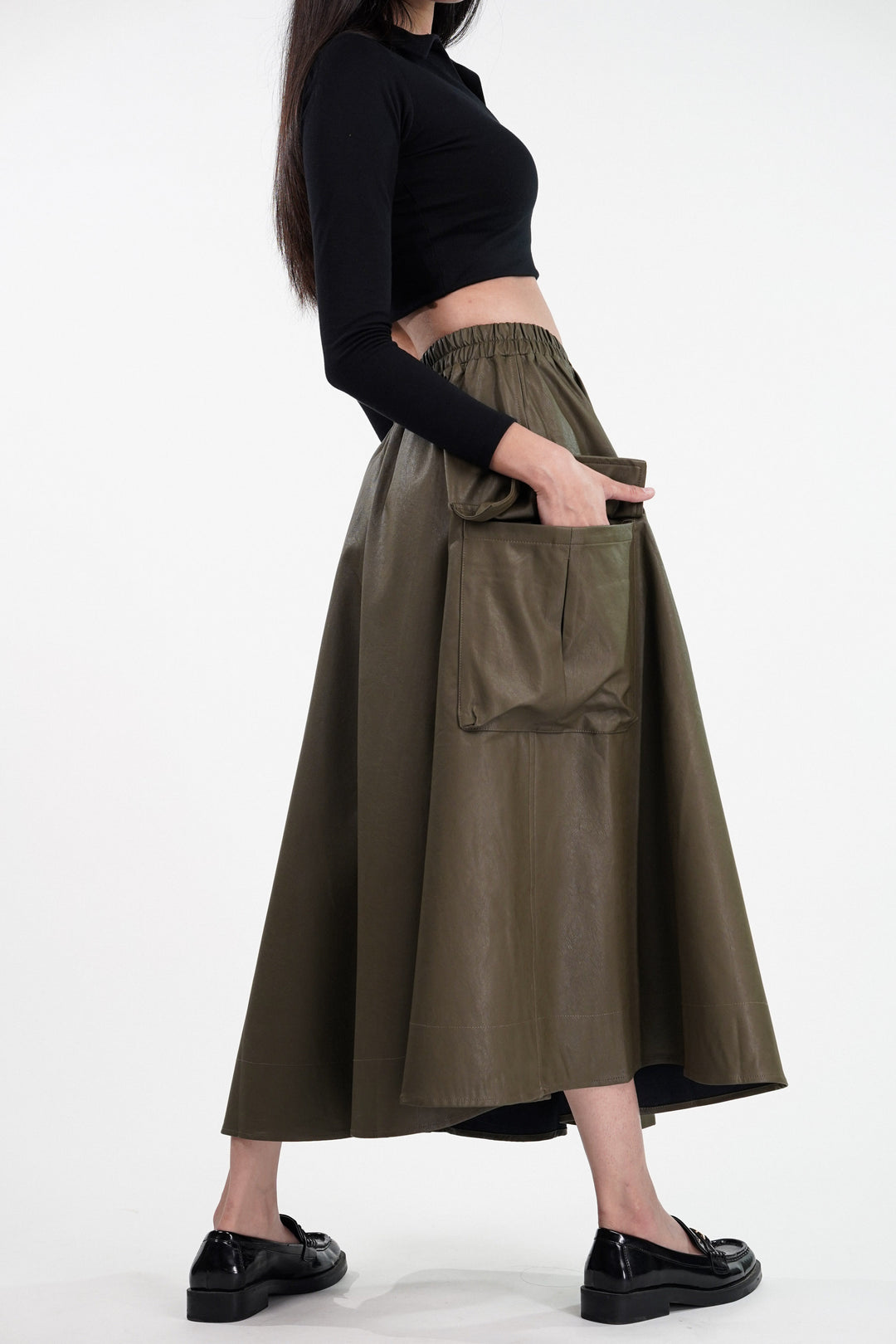 Moss Maven Faux Leather Cargo Skirt