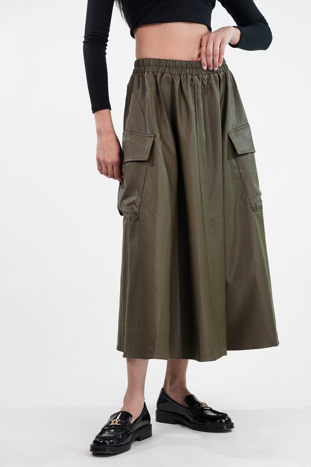 Moss Maven Faux Leather Cargo Skirt