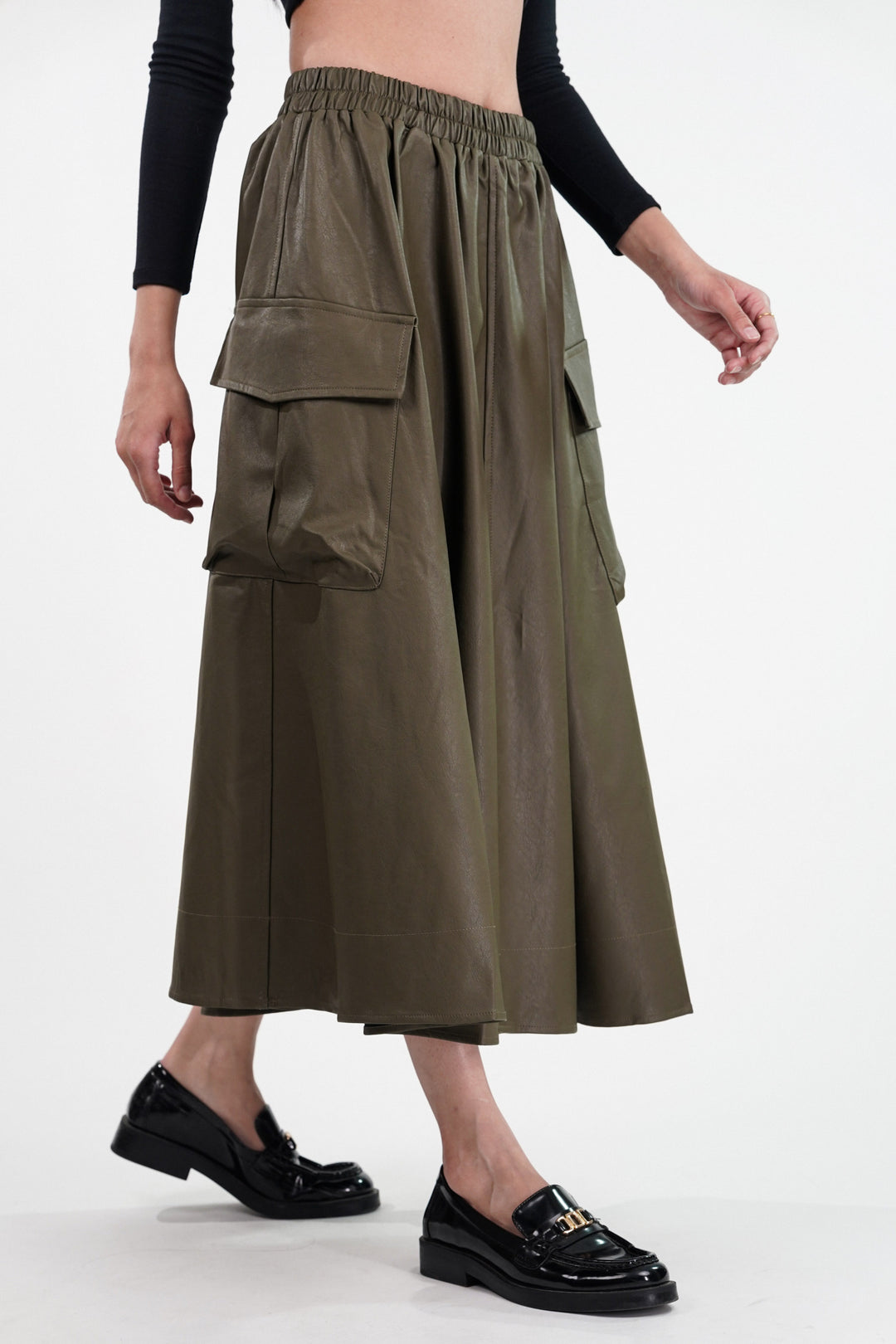 Moss Maven Faux Leather Cargo Skirt