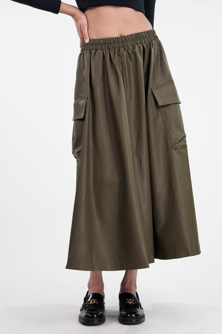 Moss Maven Faux Leather Cargo Skirt