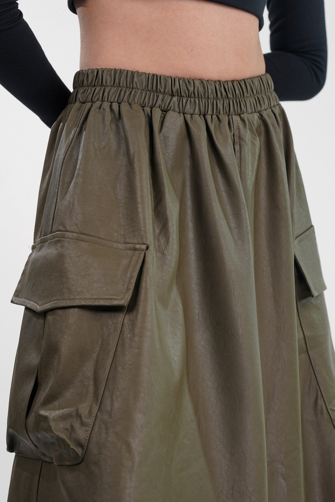 Moss Maven Faux Leather Cargo Skirt