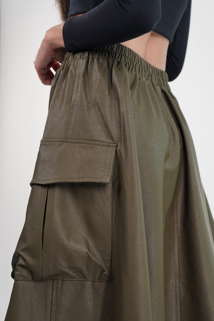 Moss Maven Faux Leather Cargo Skirt