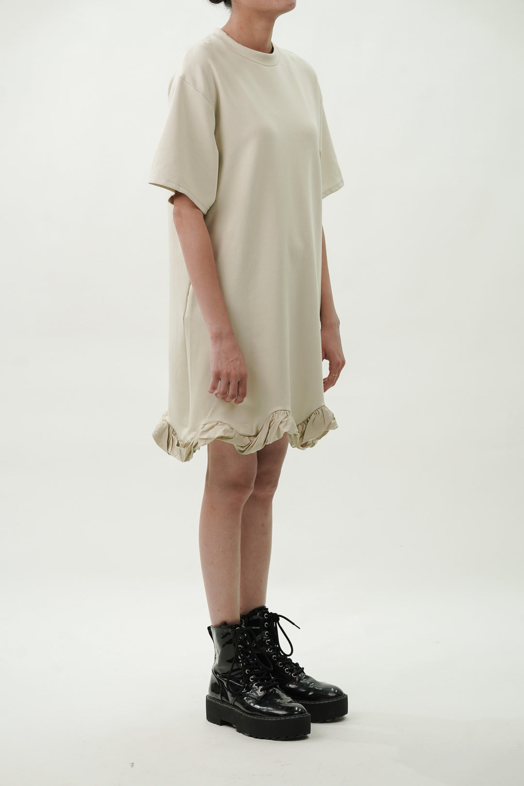 Cotton blend t-shirt dress with ruffles