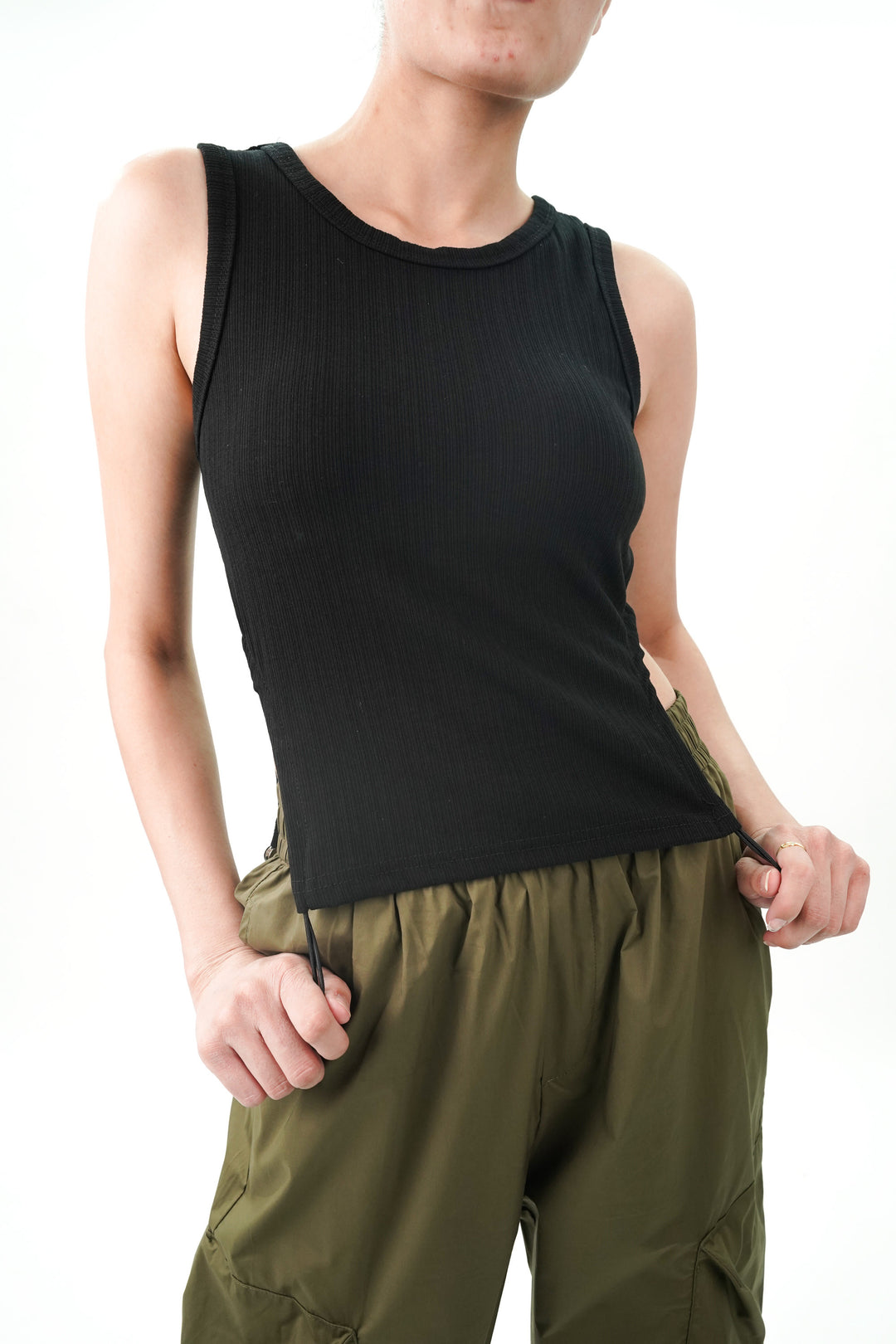 Black Top With Drawstring On Side Slits