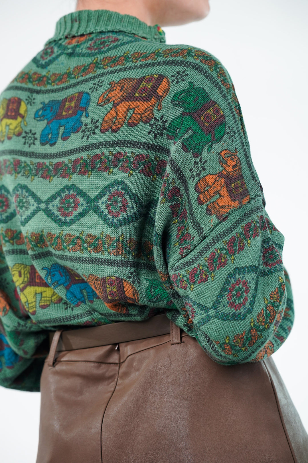 Green Block Print Knitted Sweater